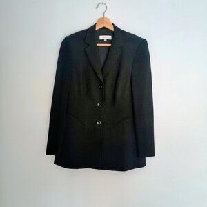 VINTAGE🏵️ESCADA 90s Classic Black Wool BlazerJacket Knit Sleeves Tailored